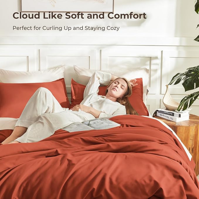 Litanika Burnt Orange Queen Size Bed Comforter Set, 3 Pieces Terracotta Fall - Image 2