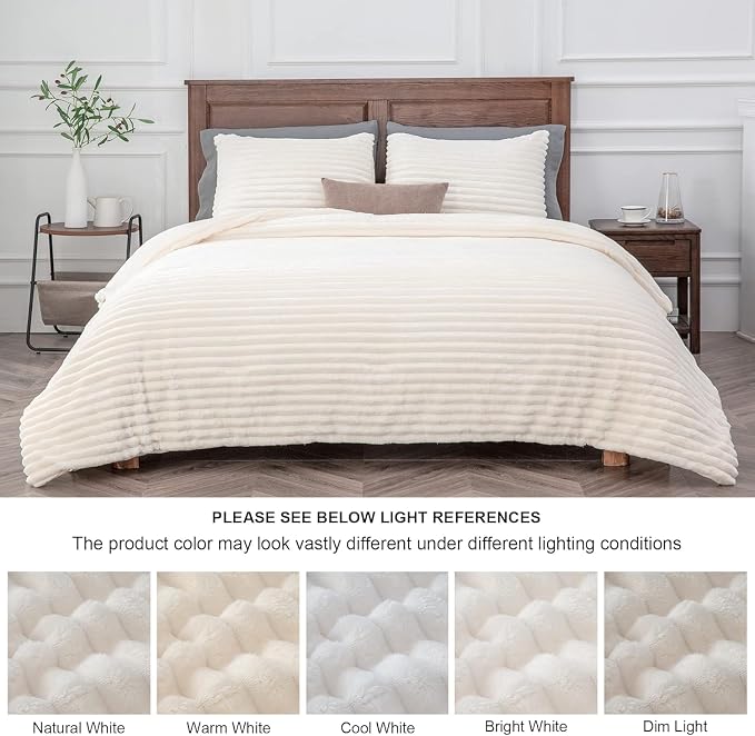 BEDELITE Fleece Oversized Queen Comforter Set -Super Soft & Warm Fluffy Cream - Image 8