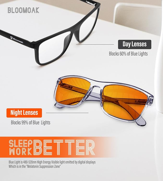 Bloomoak 100% Red Lens Blue Green Light Blocking Glasses- Dual AR Coatings - Image 2