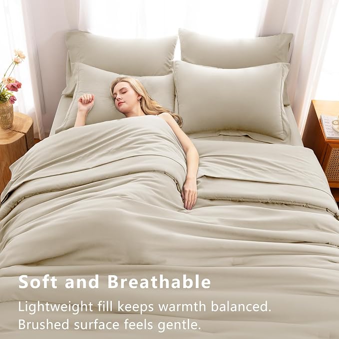 CozyLux King Size Comforter Set Oatmeal, 7 Pieces Bed in a Bag King Comforter - Image 5