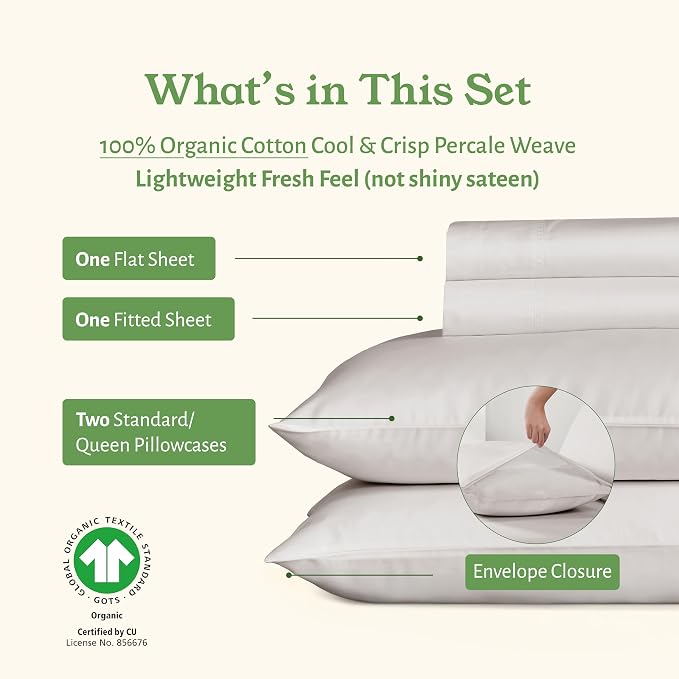 California Design Den 100% Organic Cotton Sheets Queen Size Bed Set - Image 4