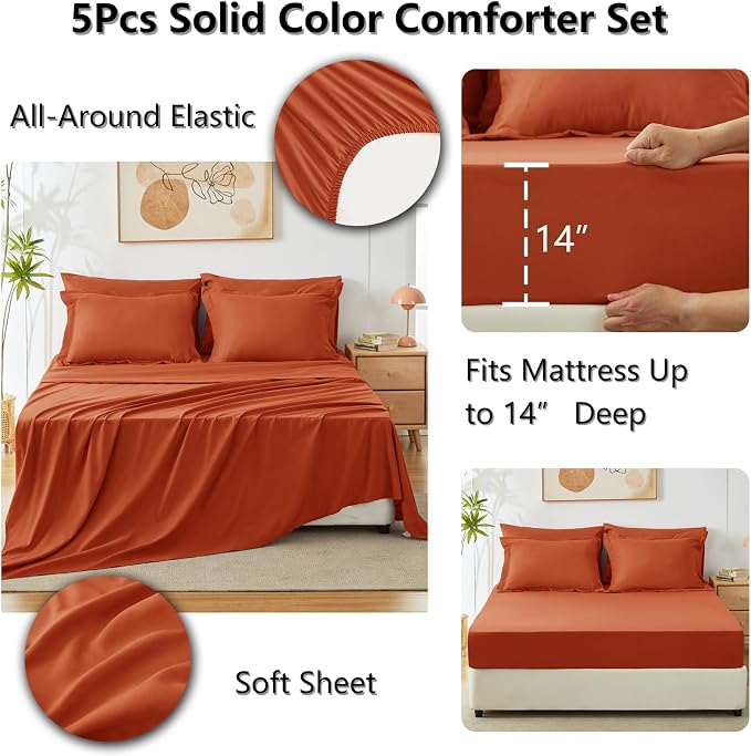 CozyLux Twin XL Comforter Set Burnt Orange, 5 Pieces Bed in a Bag Twin Extra - Image 6