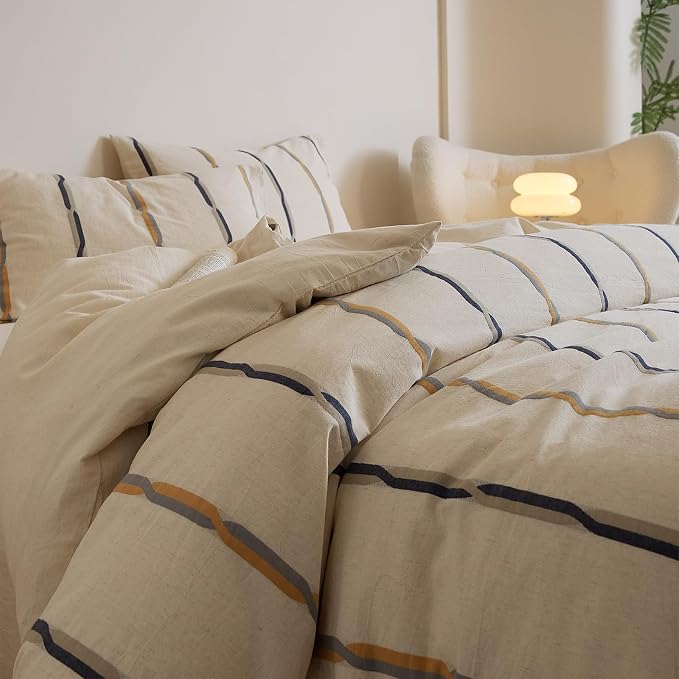 mixinni Cotton Linen Jacquard Duvet Cover Set King, 3-Piece Mid-Century Modern - Image 7