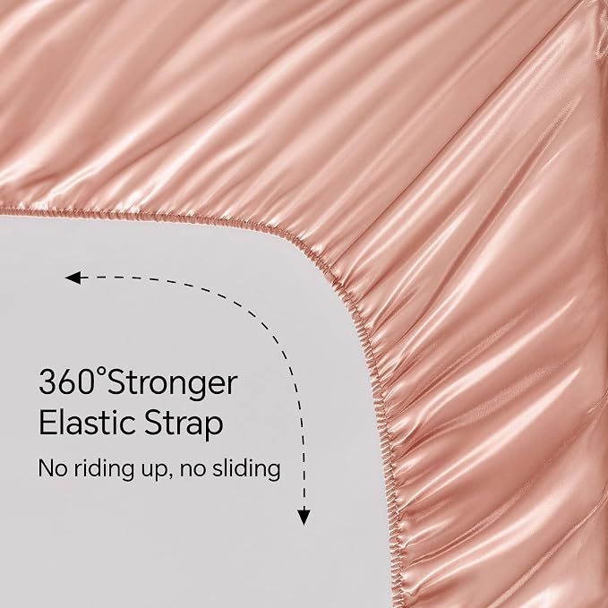 BEDELITE Satin Sheets Twin Size Bed Set, Luxury Soft Coral Pink Silky Sheets - Image 5
