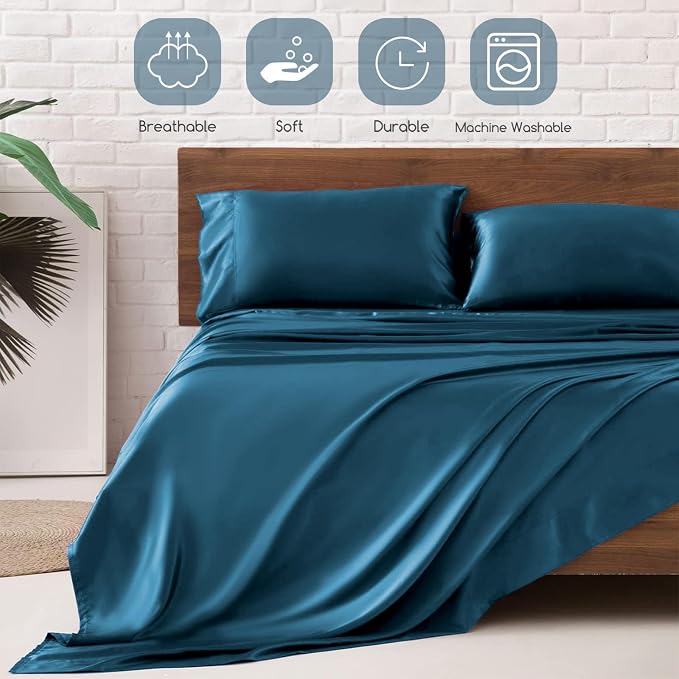 MR&HM Satin Bed Sheets, Twin Size Sheets Set - Image 5
