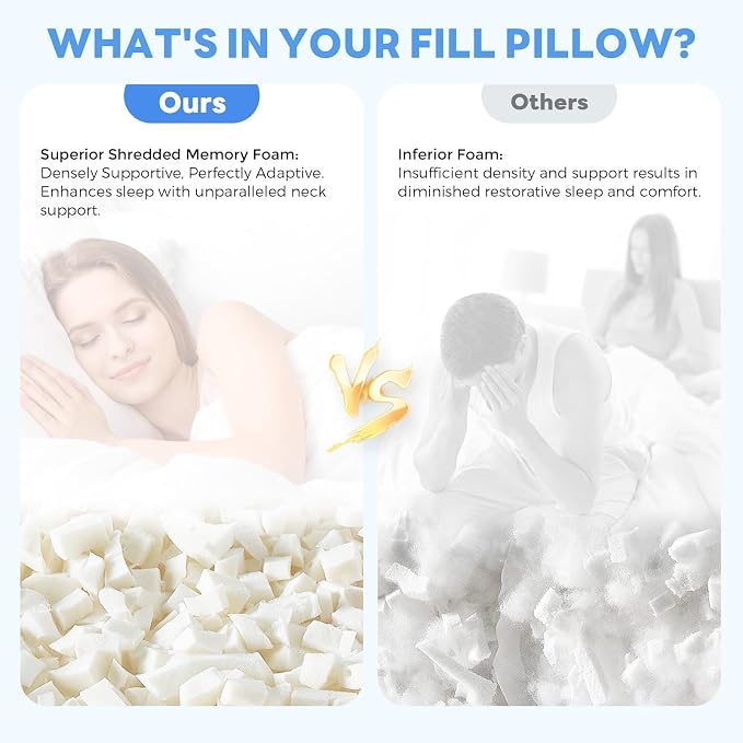 Cooling Bed Pillows for Sleeping 2 Pack Shredded Memory Foam Pillows Standard - Image 7