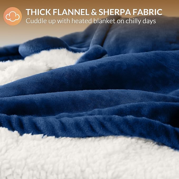 HOMLYNS LuxeHeat Heated Blanket Electric Blanket Full Size, Soft Flannel Sherpa - Image 5