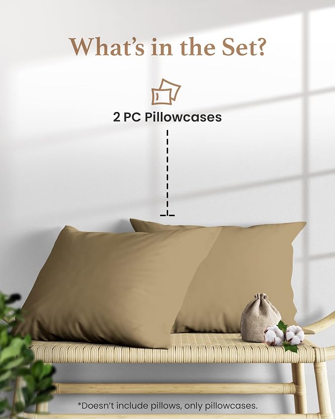 1000 TC Taupe King Pillowcases Set of 2 100% Egyptian Cotton Pillow Cases - Image 2