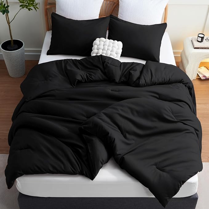 CozyLux Super King Plus Comforter Set Black, 3 Pieces 128x120 Solid Breathable - Image 6