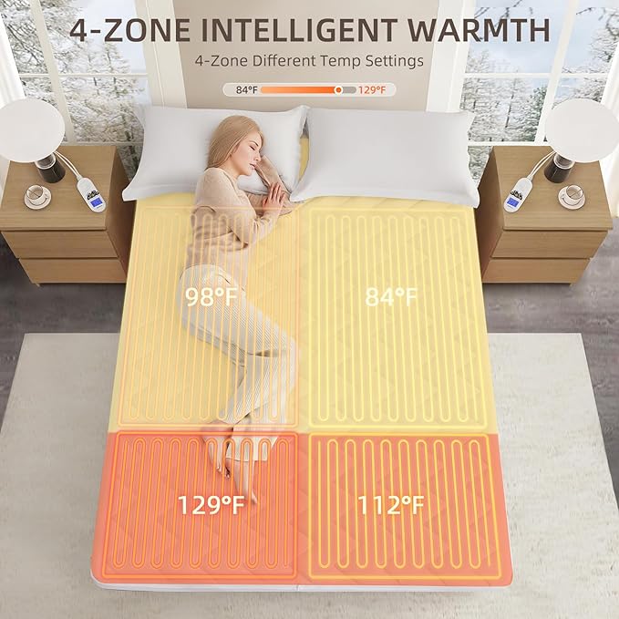 Bwarm Premium Multi-Zone Electric Heated Mattress Pad Queen Size, Dual - Image 3