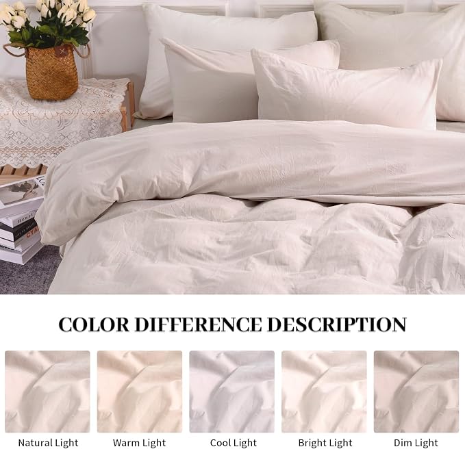 NEXHOME PRO Duvet Cover Set 100% Washed Cotton Full Size Linen Feel Textured - Image 3