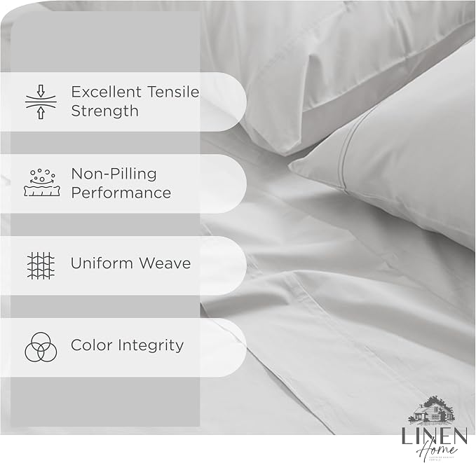 Linen Home 100% Cotton Percale Sheets Twin XL Size, Deep Pocket, 3 Pieces Set - Image 2