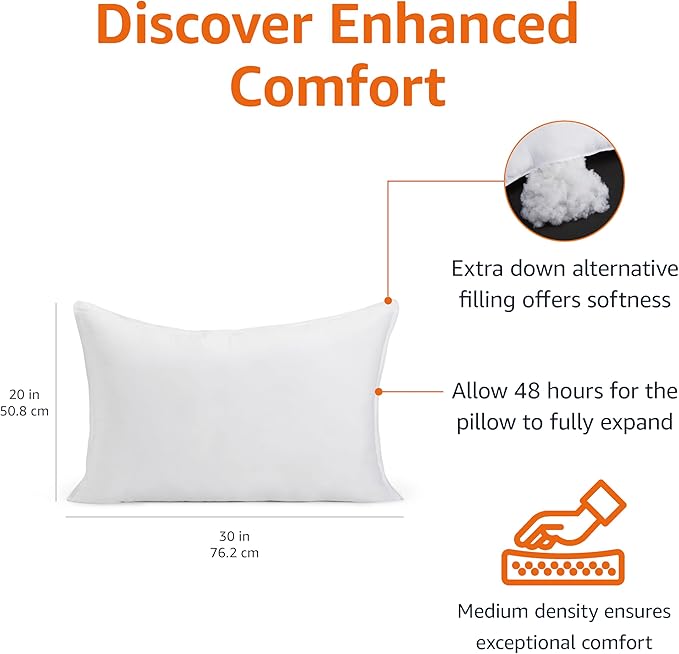 Amazon Basics Down Alternative Bed Pillow, Medium Density - Image 2