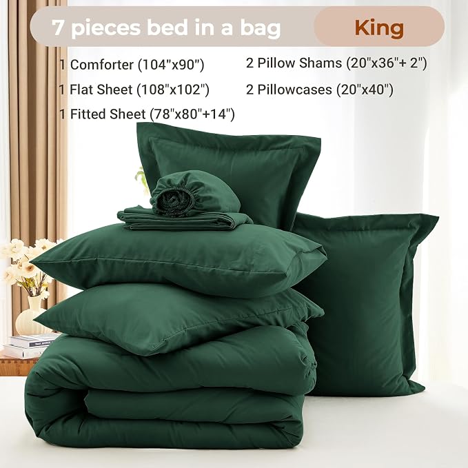 MUXHOMO 7 Pieces King Comforter Set, Soft Bed in a Bag King Size, All Season - Image 4