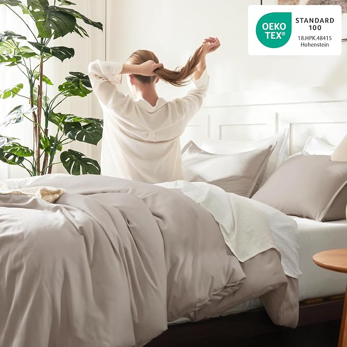 Litanika Oversized King Comforter 120x98, 3 Pieces Linen Lightweight Solid - Image 4