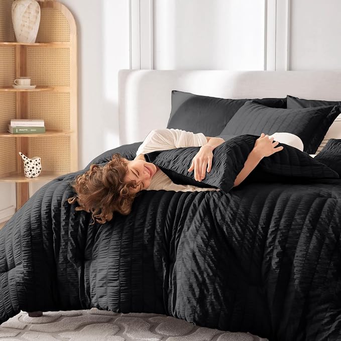 MUXHOMO 5 Pieces Twin XL Comforter Set, Seersucker Bed in a Bag Twin XL Size - Image 7
