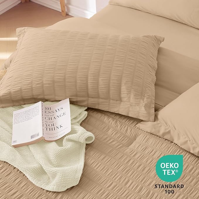 MUXHOMO 7 Pieces King Comforter Set, Seersucker Bed in a Bag King Size - Image 8