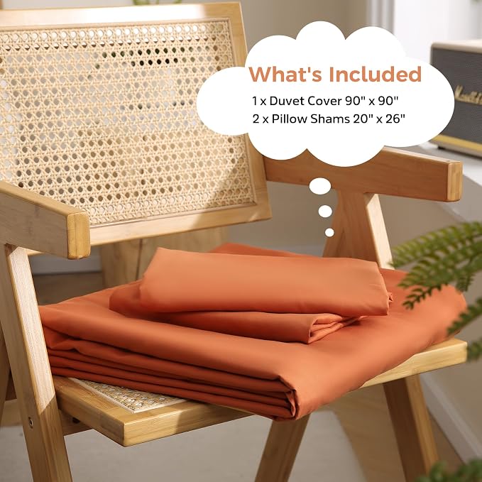 JSD Burnt Orange Duvet Cover Set Queen Size, 3 Piece Duvet Cover - Image 2