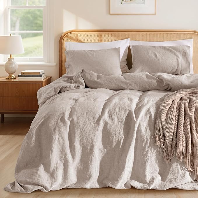 LBRO2M 100% France Linen Duvet Cover Set Cal King Size 3 Pcs Natural Flax by LBRO2MBedding