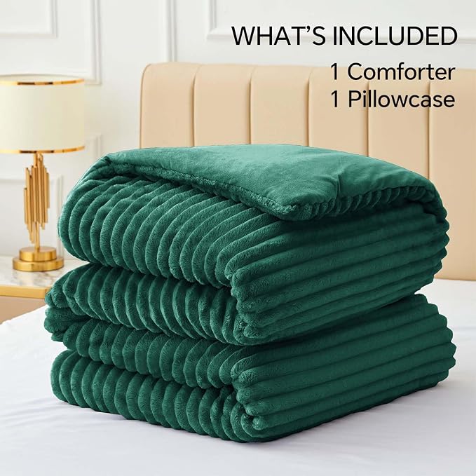 BEDELITE Fleece Twin Comforter Set -Super Soft & Warm Fluffy Dark Green Bedding - Image 6
