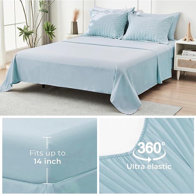 HYMOKEGE Lake Blue Twin Comforter Set Seersucker 5 Pieces, All Season Luxury - Image 7
