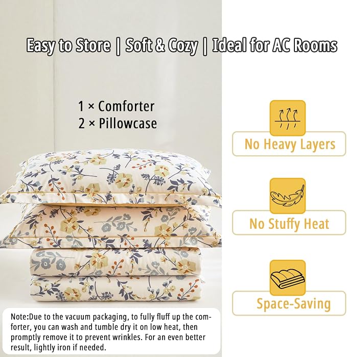 LEMIROE Yellow Floral Cotton Comforter King Size - Image 7