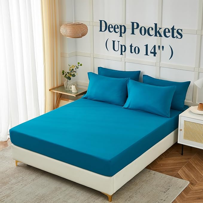 ILAVANDE Teal Queen Sheets Set 6 Piece, Hotel Luxury Super Soft 1800 Series - Image 3