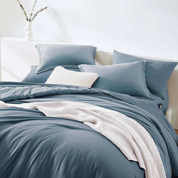 WRENSONGE Queen Comforter Set- 7 Pieces Soft Oxford Blue Bed in a Bag - Image 4