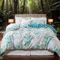 FADFAY Botanical Duvet Cover Sets Full Size 100% Cotton Teal Green Leaves by CottonWorldSweetDream