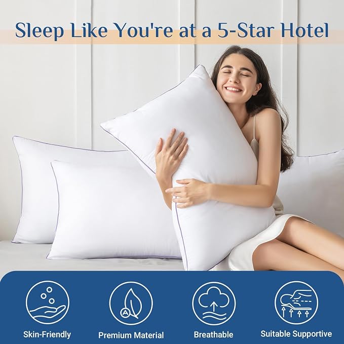 JOLLYVOGUE Pillows Queen Size Set of 1, Washable Supportive Single Bed Pillow - Image 2