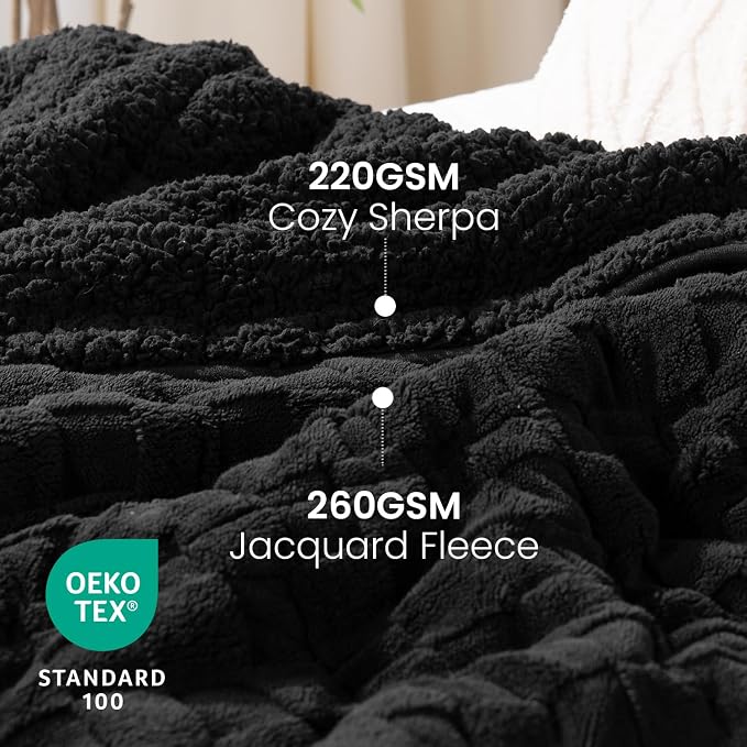 15lbs Weighted Blanket Twin Size, Classy Soft Jacquard 3D Checkered Sherpa - Image 2