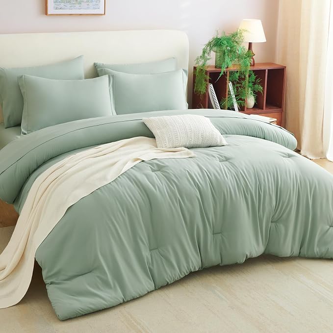 CozyLux Full Comforter Set Sage Green, 7 Pieces Bed in a Bag, Bedding Comforter - Image 7