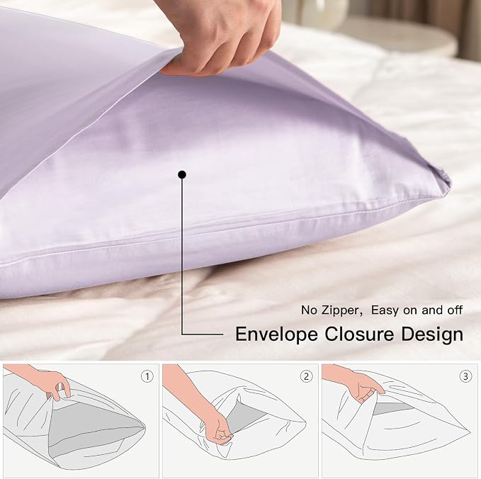 100% Cotton Standard Pillowcases Set of 2, Deep Dream 600 Thread Count Pillow - Image 3