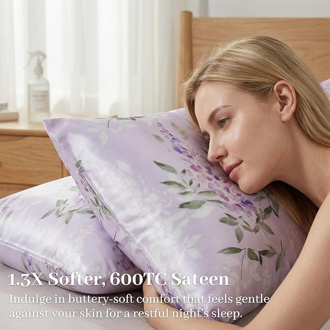 YIYEA 100% Viscose Derived from Bamboo Pillow Cases Set of 2, 600 Thread Count - Image 4