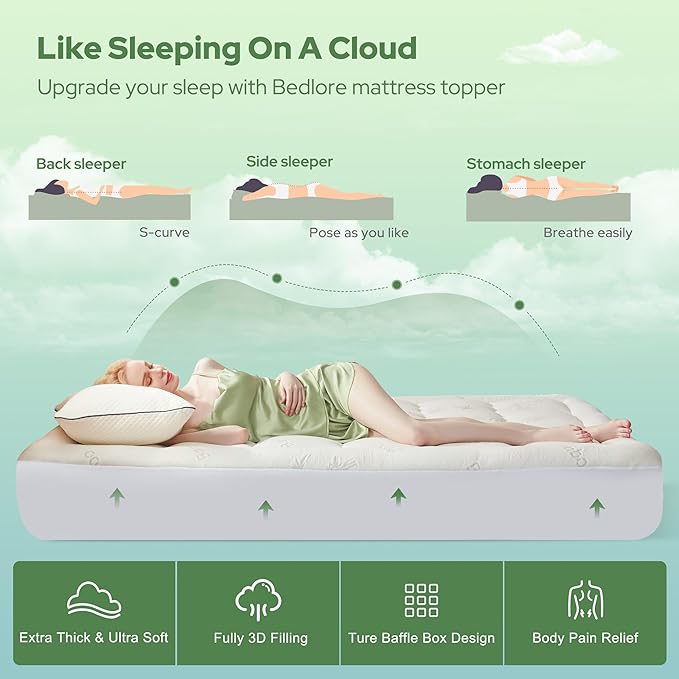 BEDLORE Queen Mattress Topper Viscose Derived from Bamboo, Thick Pillow Top - Image 4