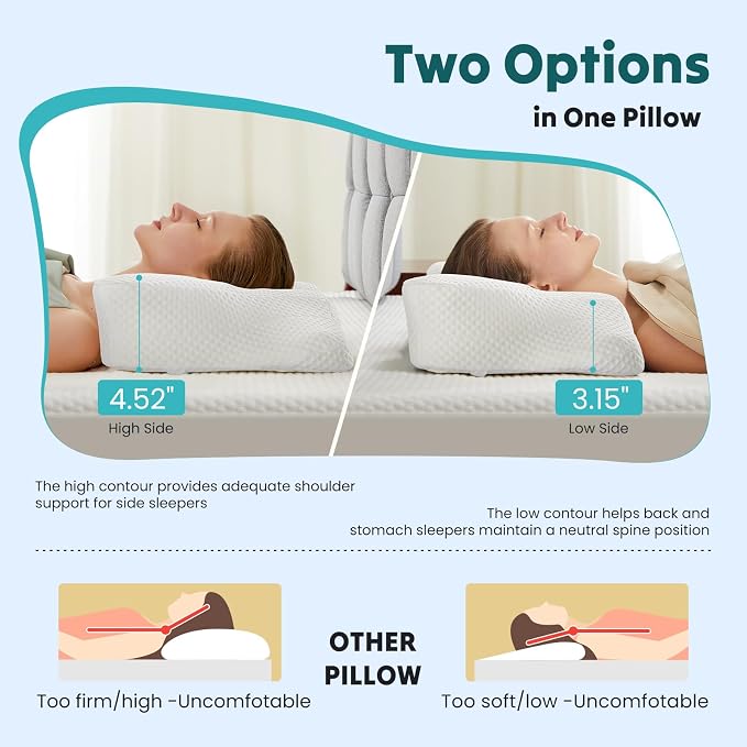 DUMOS Cervical Neck Pillow, Cooling Ergonomic Memory Foam Pillows - Image 4