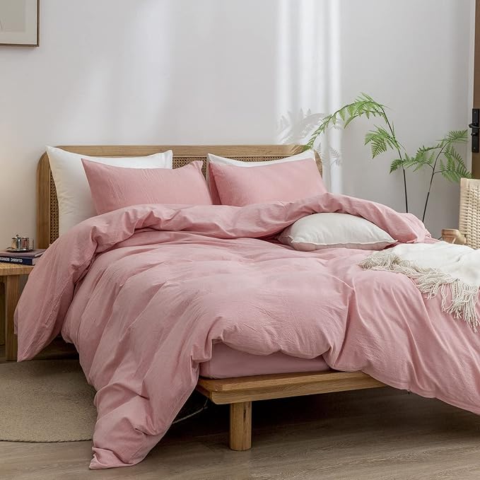 BESTOUCH Duvet Cover Set 100% Washed Cotton Linen Feel Super Soft Comfortable - Image 4
