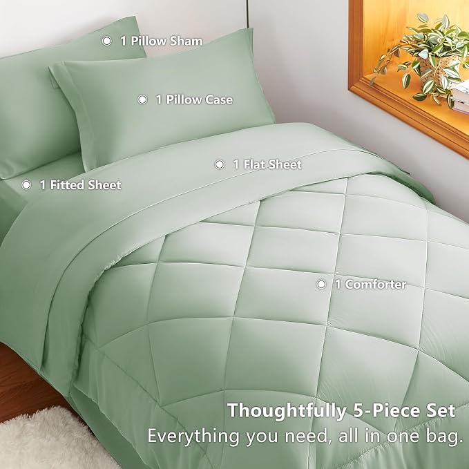 CozyLux Twin XL Comforter Set Sage Green - Image 3