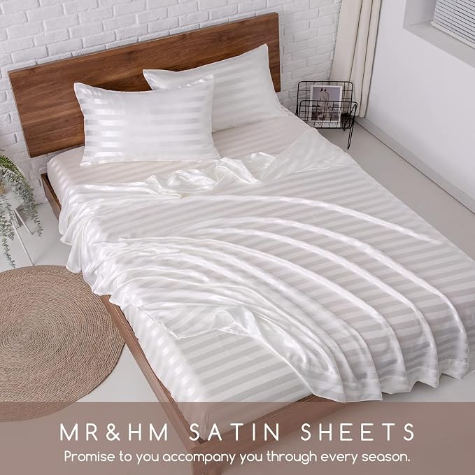 MR&HM Satin Bed Sheets, Full Size Sheets Set - Image 6