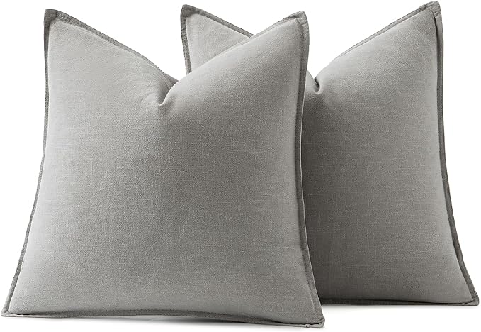MIULEE Decorative Linen Pillow Covers 18x18 Inch Light Gray ​Boho Farmhouse​ - Image 6