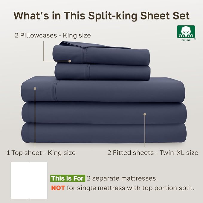 California Design Den Soft 100% Cotton Split King Bed Sheets Set, 400 TC Good - Image 4