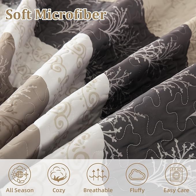 DJY Beige Quilt Set King Size Striped Bedspread Coverlet Set 3 Pieces Boho - Image 5