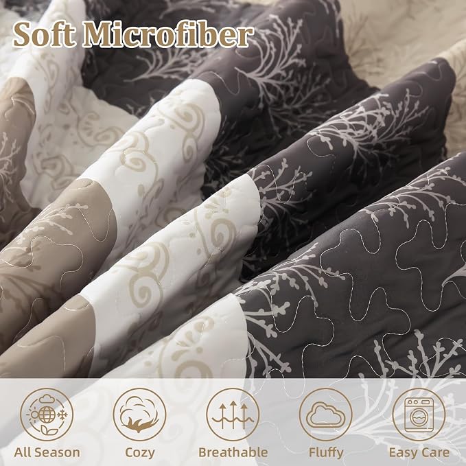 DJY Beige Quilt Set Queen Size Striped Bedspread Coverlet Set 3 Pieces Boho - Image 5