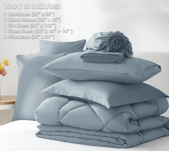CozyLux Queen Comforter Set Dusty Blue - Image 6