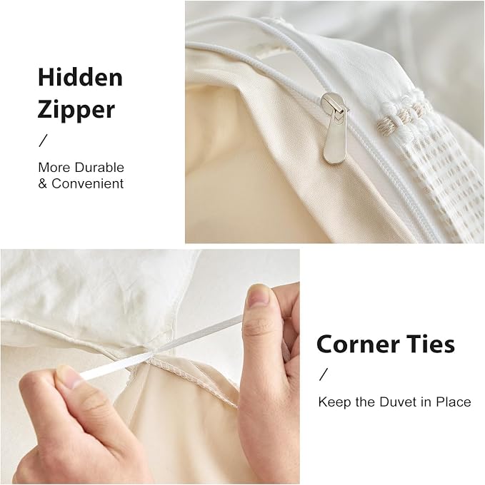 WARMDERN Khaki Striped Weave Duvet Cover King Size, Microfiber Textured Bedding - Image 5