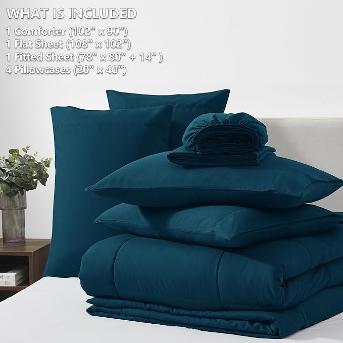CozyLux King Size Comforter Set Lyons Blue, 7 Pieces Bed in a Bag, All Season - Image 6