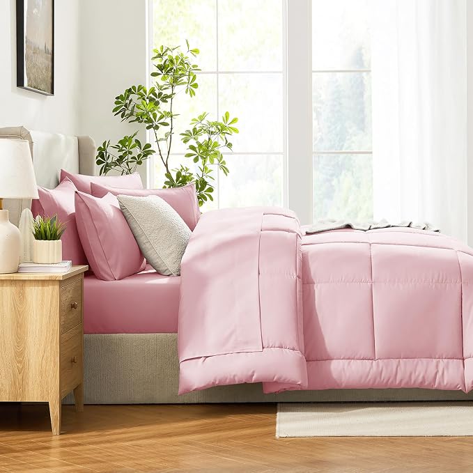 CozyLux King Size Comforter Set Pink, 7 Pieces Bed in a Bag, All Season Bedding - Image 9