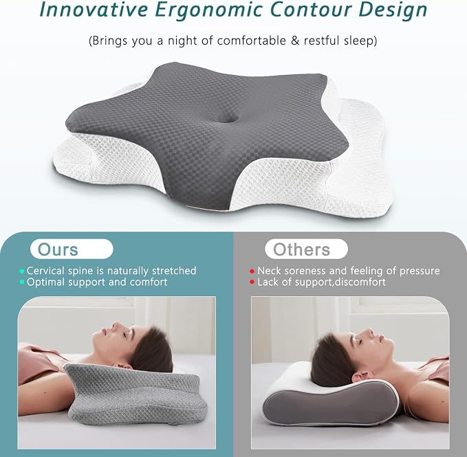CHxxy Cervical Neck Pillow for Pain Relief Sleeping, Memory Foam Pillows - Image 3