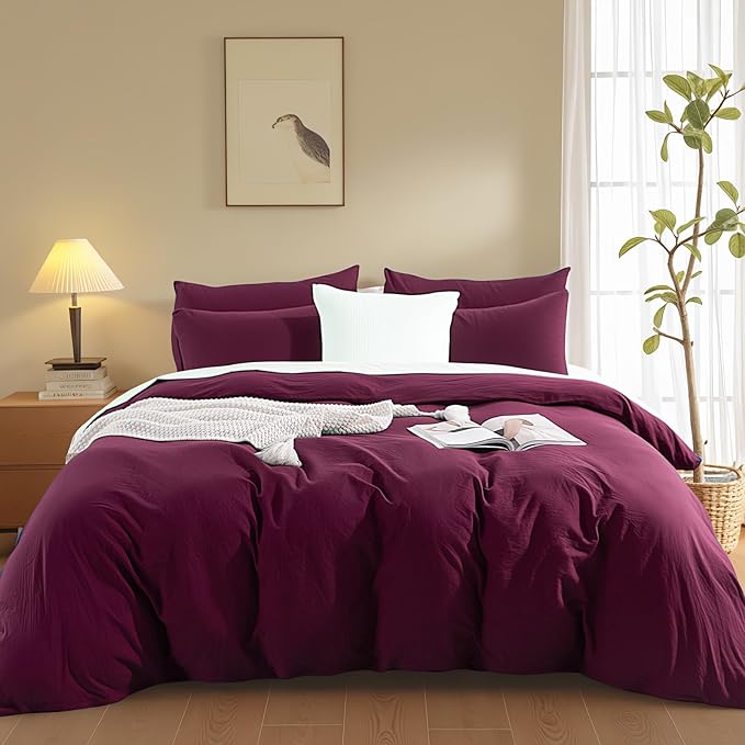 NEXHOME PRO 100% Washed Cotton Duvet Cover Queen Size, Ogranic Natural Linen - Image 2