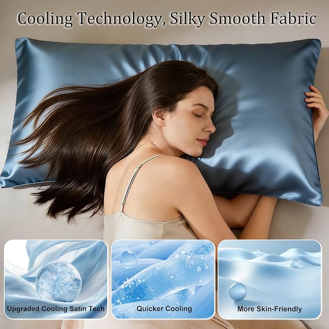 Cooling Pillowcases Set of 2 for Hot Sleeper, Night Sweats Beauty Sleep Reduces - Image 3
